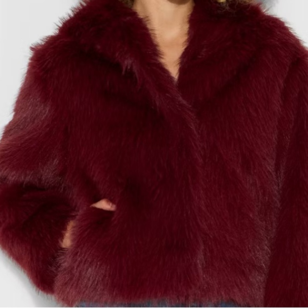 Wild Fable Burgundy Faux Fur hooded jacket XS